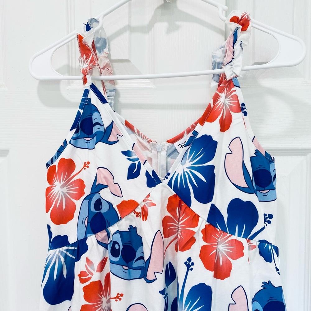 Disney Stitch with Floral Print Spaghetti Straps Women Blue and Red Dresses - Picture 3 of 11